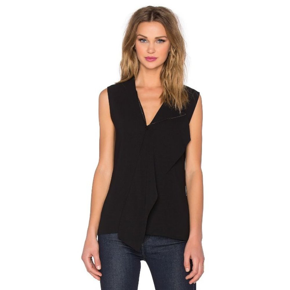 vince Blouse women's S black zip neck Draped shell sleeveless top‎ solid